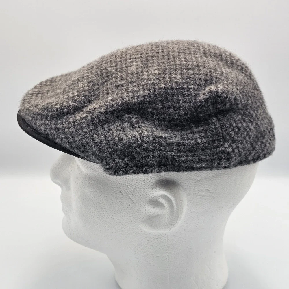 Vtg Polo Ralph Lauren Wool Blend Flat Cap Gray Houndstooth Driver Hat Ivy Tweed